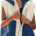 Nirovien Womens Sherpa Vest Oversized Fleece Vest Color Block Quilted Vest Button Down Padded Outwear with Pockets (Small, Beige Blue)