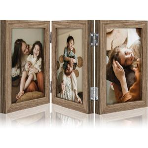 decorUhome Triple 4x6 Picture Frame Vertical, Engineered Wood Trifold Photo Frame with Plexiglass for Tabletop Display, 4x6, Oak