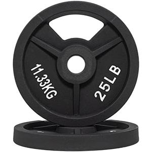 Signature Fitness 25Lb(Pair of 2) Cast Iron Plate Weight Plate for Strength Training and Weightlifting, Olympic or Standard