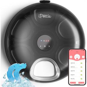 [Stainless Steel Tray Version] iPettie Donut Frost WiFi 6 Meal Automatic Wet Food Feeder with Ice Packs for Senior and Weak Pets, App Control Programmable Timer, Holds 6 x lb. of Food, Black