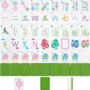 Oriental Theme Engraved American Mahjong Tile Set Melamine (1.2 Inch, Tiles Only) Lucky Cat Mini American Mahjong for Adults Women Family Party Travel Game Ideal Gift(Green)