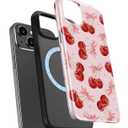 for iPhone 14 Plus Case, Wireless Charging Compatible,Dual-Layer Protection with Cute Wildflower, Soft Silicone + Hard Shell, Chic Phone Cover for Women - Sweet Cherry Bows