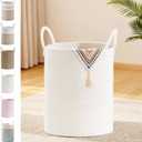Tall Laundry Basket with Handles, 53L Portable Dirty Clothes Hamper, Boho Cotton Rope Storage Bin for Blankets Kids Toys Gifts, Decorative Organizer for Baby Nursery Bedroom Bathroom, White