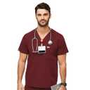 FIGS Chisec Scrub Top for Men 3 Pockets, Tailored Fit, Squared V-Neck, 4-Way Stretch, Moisture-Wicking (Red, S)