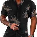 Milumia Men's Tropical Print Short Sleeve Collared Vacation Button Down Shirts Black, Medium