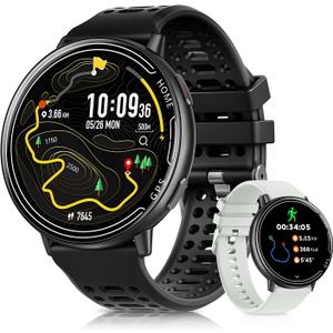 GPS Smart Watches for Men, 1.39" AMOLED Screen Smartwatch, Bluetooth Call/100+ Sport Modes/GPS/Compass/Heart Rrate/Blood Pressure, Fitness-Tracker, Smartwatch for Android iPhone(Gray& Black)