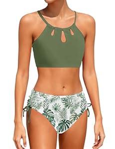 SunFocus Swimsuit for Youth Girls 2 Piece Bathing Suit Monstera Leaves Tankini Swimwear Size 15-16 Years