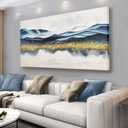 AERART Wall Decor Blue Gold Foil Ink Mountain Landscape Painting Canvas Wall Art Mountain View Artwork Canvas Painting for Living Room Bedroom Office Home Decor 20x40 in