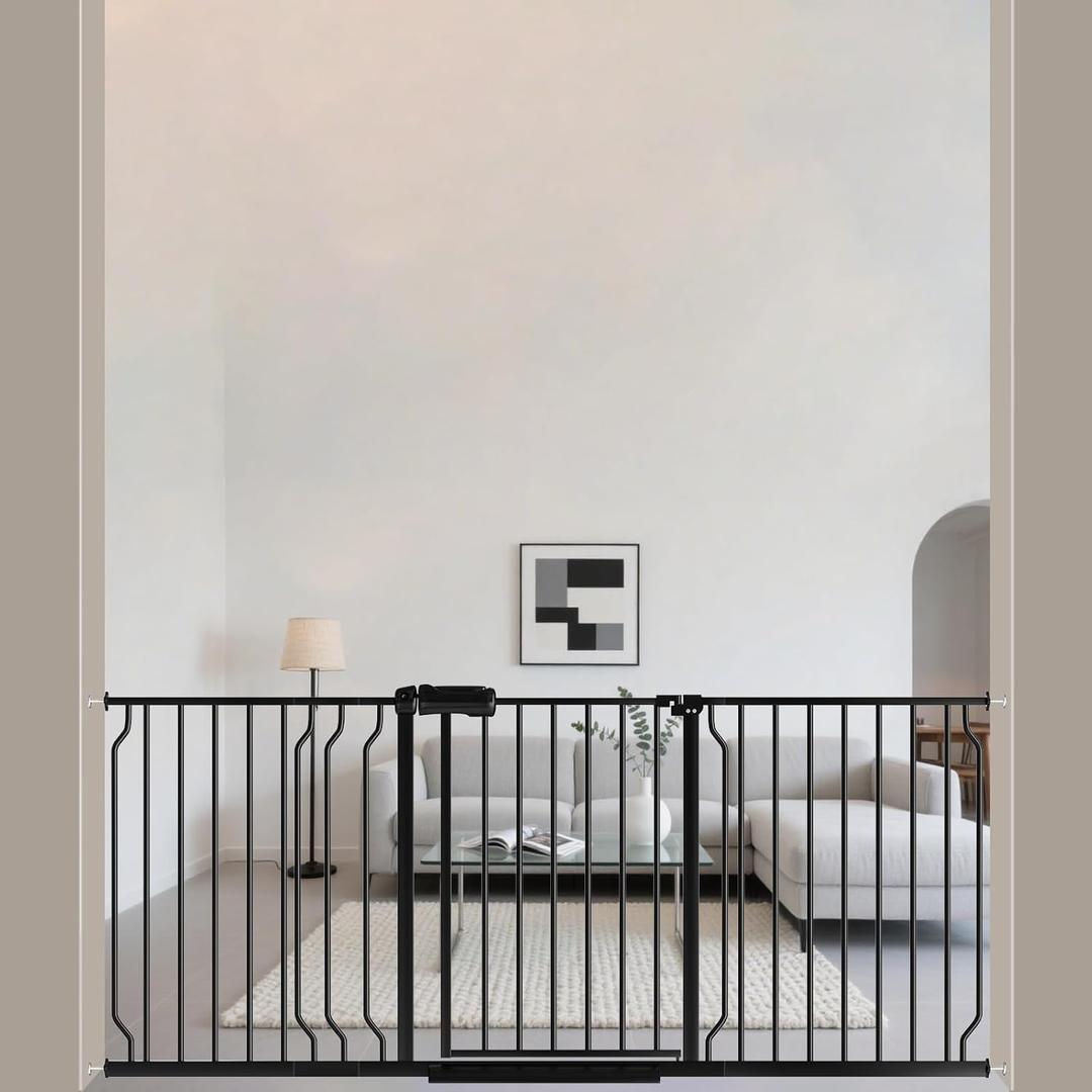 ALLAIBB Extra Wide Pressure Mounted Baby Gate Walk Through Child Kids Safety Toddler Tension Black Long Large Pet Dog Gates with Extension for doorways Kitchen (62.20-71.26"/158-181cm, Black)
