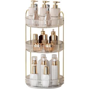 360 Rotating Makeup Organizer for Vanity - 3 Tier Perfume Organizer with Large Capacity - Skincare Organizer for Bathroom Counter - Space-Saving Cosmetic Storage for Dresser Countertop (Clear) (Transparent)