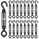 Chumia 16 Pcs M6/5/4 Turnbuckle Hook and Eye 304 Stainless Steel Heavy Duty Turnbuckle for Cables Wire Rope Tension Sun Shade Railing Sail Hardware Hanging DIY String Light Tent(M-Four,Black)