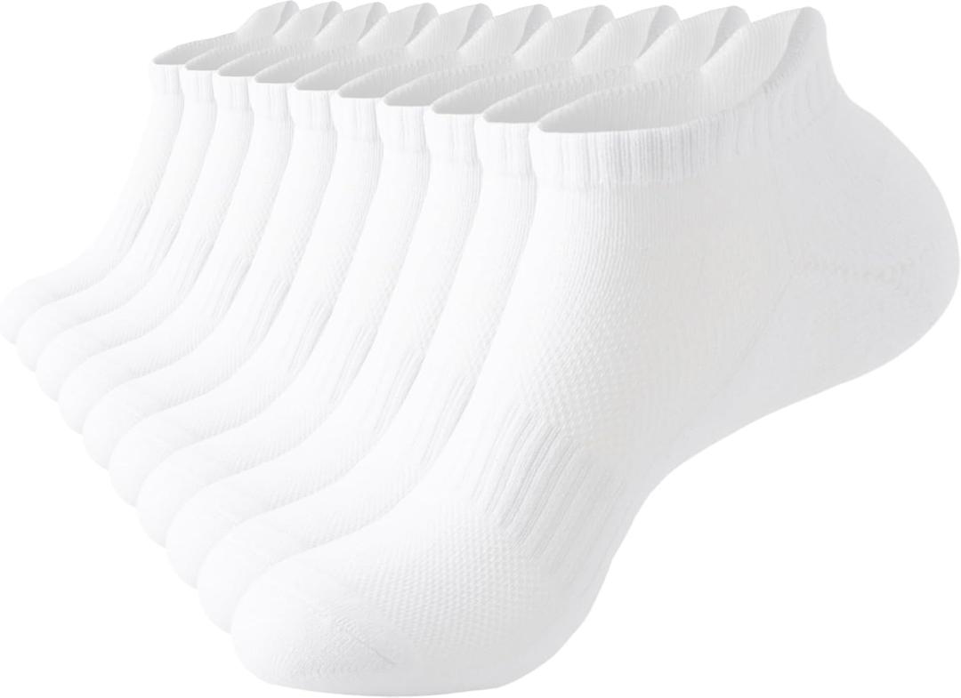 Ankle Socks for Women, Cushioned Low Cut Running Socks Breathable Cotton Gym Socks for Women 5 Pairs (9-11, White)