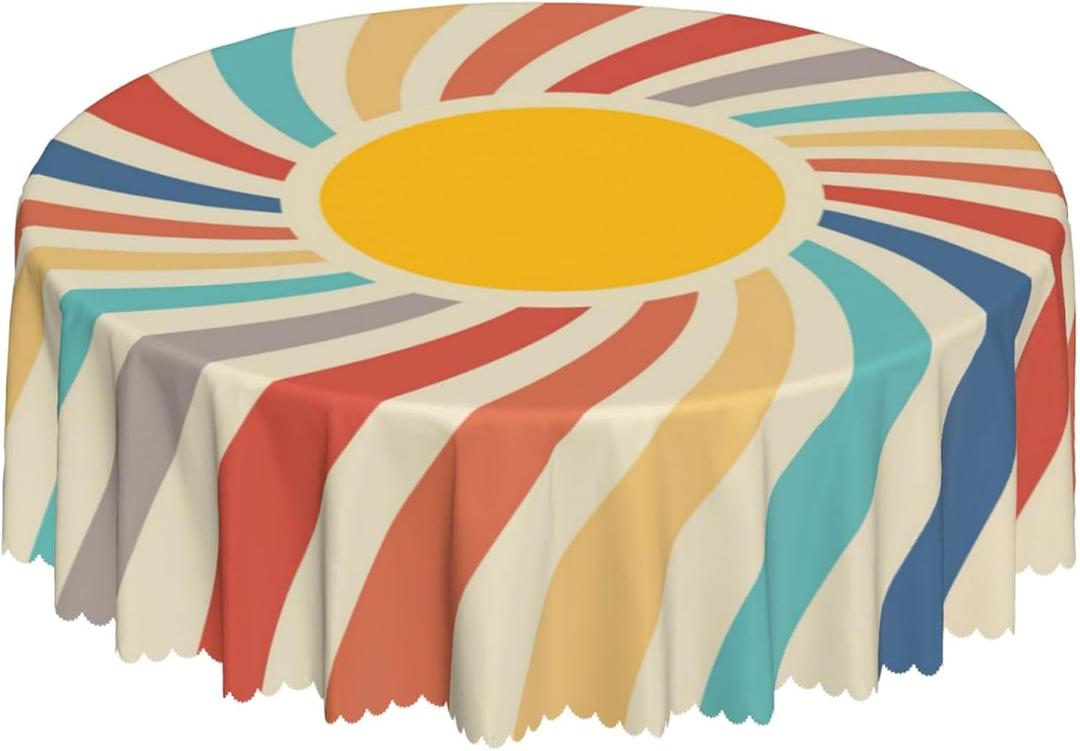 Oil-Resistant Tablecloth - Waterproof Washable Floral Design, 60 Inch Round Table Cover for Kitchen Dining, Outdoor Picnic, Party, Home Decor (Sun)