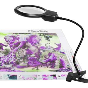 5D Diamond Painting Tools, LED Light with Magnifiers for Diamond Painting, 4X & 6X Magnifier LED Light with Clip and Flexible Neck, 5D Diamond Painting and Cross Stitch Tool Accessory Magnifier Lamp (Black)