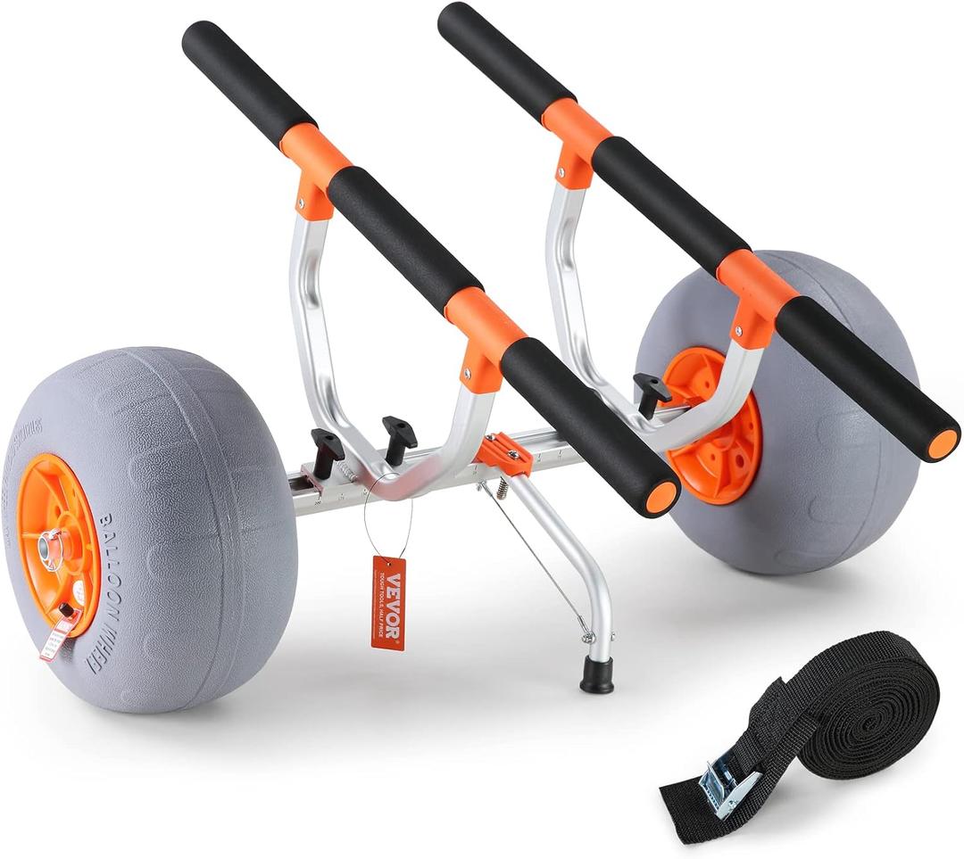 VEVOR Heavy Duty Kayak Cart, 350lbs Load Capacity, Foldable Canoe Trolley with 13'' Beach Wheels, Adjustable Carrier Width & Nonslip Support Foot, for Kayaks Canoes Paddleboards Float Mats Jon Boats