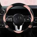 Car Steering Wheel Covers for Women Padded Carbon Fiber PU Leather Cute Auto Interior Accessories for Vehicle, Sedan, Universal, Anti Slip, Pink, Standard Size, 14.75-15.15in