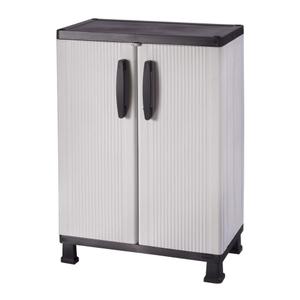 Keter Storage Cabinet with Doors and Shelves for Laundry Room, Garage, Bathroom Accessories, Closet and Home Organization, White & Grey
