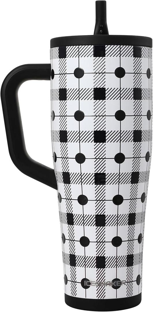 Ice Shaker 40 oz Tumbler with Handle and Straw | 40oz Check Me | Cold for 30+ Hours | 2-in-1 Tumbler Shaker Bottle | Odor-Free 40 ounce Bottle for Water, Protein Shakes, Smoothies, Cocktails