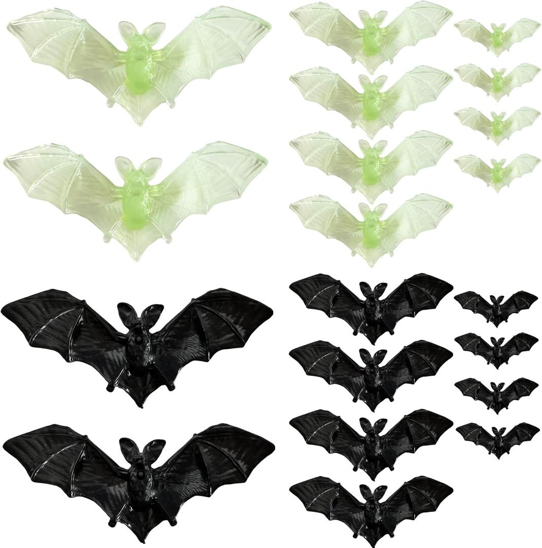 Plastic Hanging Bats, 20PCS Halloween Bats with String,3 Size Hanging Bat Halloween Decoration