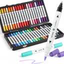 40 Colors Markers, Premium Dual Tip Markers Set with Metal Box for Artists, Adults in Coloring & Painting (Brush & Fine (dark color scheme)