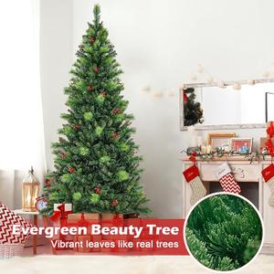 DORTALA 7.5FT Pre-lit Sparse Christmas Tree, Artificial Cypress Xmas Tree with 612 PE Branch Tips, 540 Warm White LED Lights, Folding Metal Stand for Home Office Holiday Party Decor, Green