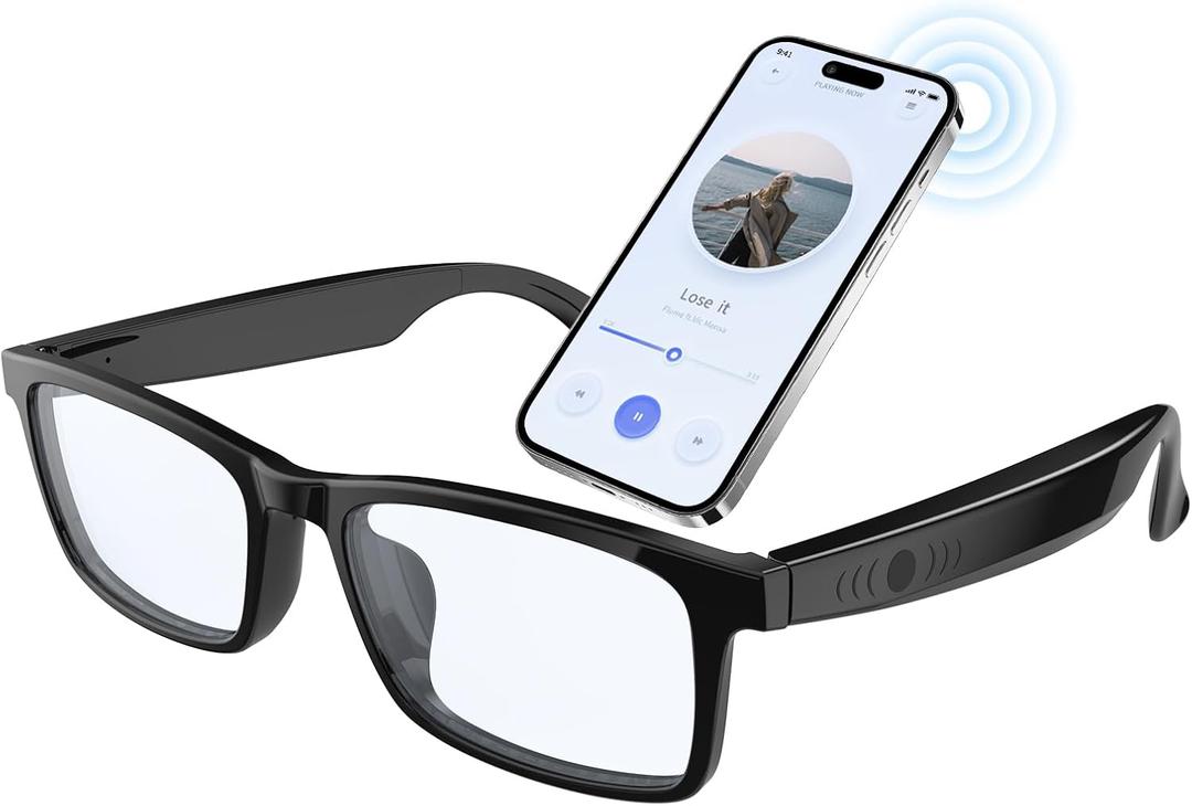 GenXenon Smart Glasses for Men & Women, Clear Blue Light Glasses, Bluetooth Glasses with Speaker, Intelligent Touch & Voice Assistant, Compatible with iOS/Android, Audio Eyeglasses for Gaming/Working (Black-G10-Z)