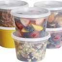 GUSTO [48 Sets 16 oz. Plastic Deli Disposable Food Storage Containers With Airtight Lids (Formerly Comfy Package)
