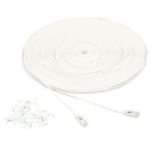 Amazon Basics Cat 6 Ethernet RJ45 10Gbps Flat Cable 100 ft Outdoor&Indoor White Solid Patch Cord with Clips for Router, Modem, PS4/5, Xbox, Gaming, Computer Network for High Speed LAN Internet