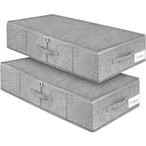 Under Bed Storage, 2 Pack Underbed Storage Container Bags With Lid, Foldable Sturdy Clothes Storage Drawer Organizer W/ 3 Handles, Ultra Thick Fabric Blanket Shoe Storage Box, 30x15x6.7inch, Grey