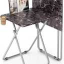 Folding TV Tray Table with Cup Holder, TV Dinner Table with Sturdy MDF Top, Eating Trays with Tablet Slot for Living Room, Bedroom, Sofa, 15 x 18.9 x 25.6 in (Black Marble, 2Pcs)