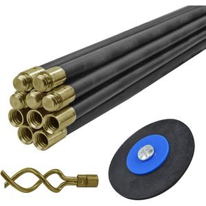 Faithfull FAIDRSET12 Drain Rod Set 9M (30ft) 10 x Rods, Plunger, Worm. Brass Rod Commectors, 10 x 920mm