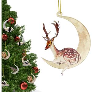 2 x Christmas Tree Decorations, Acrylic Christmas Tree Ornaments, Double-Printed Animal Hanging for Christmas Tree, Home Decor, Children's Gifts (Deer)
