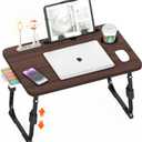 Laptop Desk for Bed Height Adjustable, Lap Bed Table with USB/Storage Drawer/Cup Holder/Tablet Stand/Book Shelf, Foldable Breakfast Tray Portable for Reading Writing, Sofa & Floor, Walnut