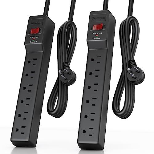 PLUGUTL 2 Pack Surge Protector (980 Joules), Flat Plug Power Strip, 4FT Extension Cord with Multiple Outlets, 6 Outlets, ETL Listed, 14 Gauge, Wall Mountable for Home Office Garage, Black