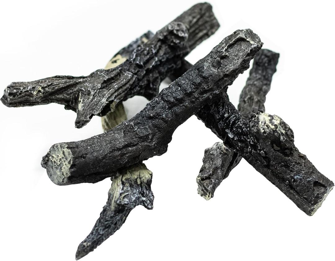 Electric Fireplace Logs, Realistic Synthetic Resin Log Decoration for Indoor Electric Fireplaces Flame w/ 5 Brightness, Thermostat, 750W/1500W, Black