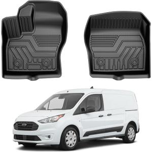 T TGBROS Floor Mats Custom Fit for 2014-2021 Ford Transit Connect Accessories All Weather Protection TPE Front Row Seat Floor Liners Set Non-Slip Black-2PCS