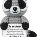 JoycuFF Sister Birthday Gifts Mini Raccoon Birthday Gifts for Sister Positive Crochet Animals Cheer Up Gift for Sisters Handmade Emotional Support Crochet