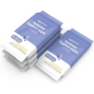 Amazon Basics Feminine Hygiene Wipes, Alcohol Free, pH Balanced, Gynecologist Tested, Fresh Scent, 168 Count (4 Packs of 42)