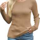 Womens Tops Fall Sweatshirts Long Sleeve Shirts for Women Sweaters Fashion 2024 Dressy Casual Crew Neck Outfits Clothes Trendy Laides Tunics Toffee Large (L)
