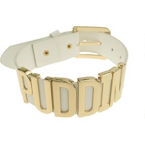Coolcoco Adjustable White Belt Letter Gold Puddin Choker Necklace Collar for Cosplay (About 1.2 Inch Width)