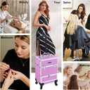 TOPACK Rolling Makeup Train Case,Professional Cosmetology Case on Wheels,Large Cosmetic Organizer Trolley Case,Makeup Travel Case with Draws,Nail Artist Hairstylist Storage Traveling Cart Trunk,Pink, Medium