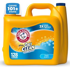 ARM & HAMMER Plus OxiClean Stain Fighters Liquid Laundry Detergent, Fresh Scent, 166.5 fl oz, 128 Loads