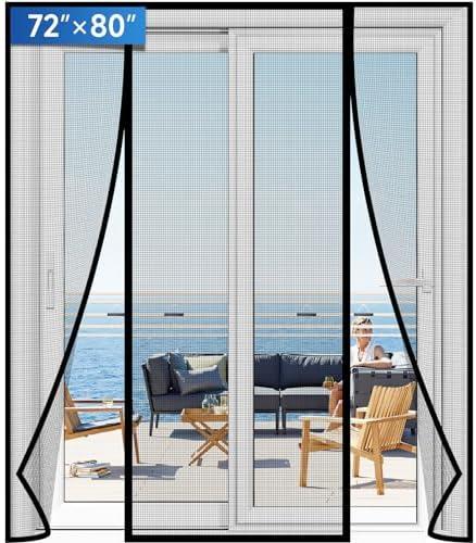 LONGEAS Magnetic Screen Door Upgraded PET Mesh Stronger Than Fiberglass and Polyester,Hands Free,Keeps Bugs Out,Pet & Kid Friendly,Suitable for Sliding Door,Large Patio Door and French Door-72''x80''