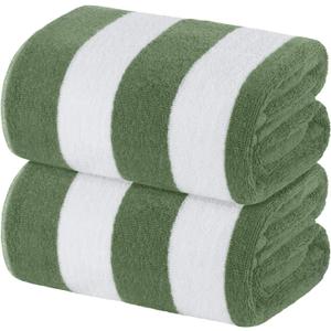 White Classic Beach Towels Oversized Cabana Stripe Cotton Bath Towel Large - Luxury Plush Thick Hotel Swim Pool Towels for Adults Super Absorbent Quick Dry - 35x70 Khaki Green [2 Pack]