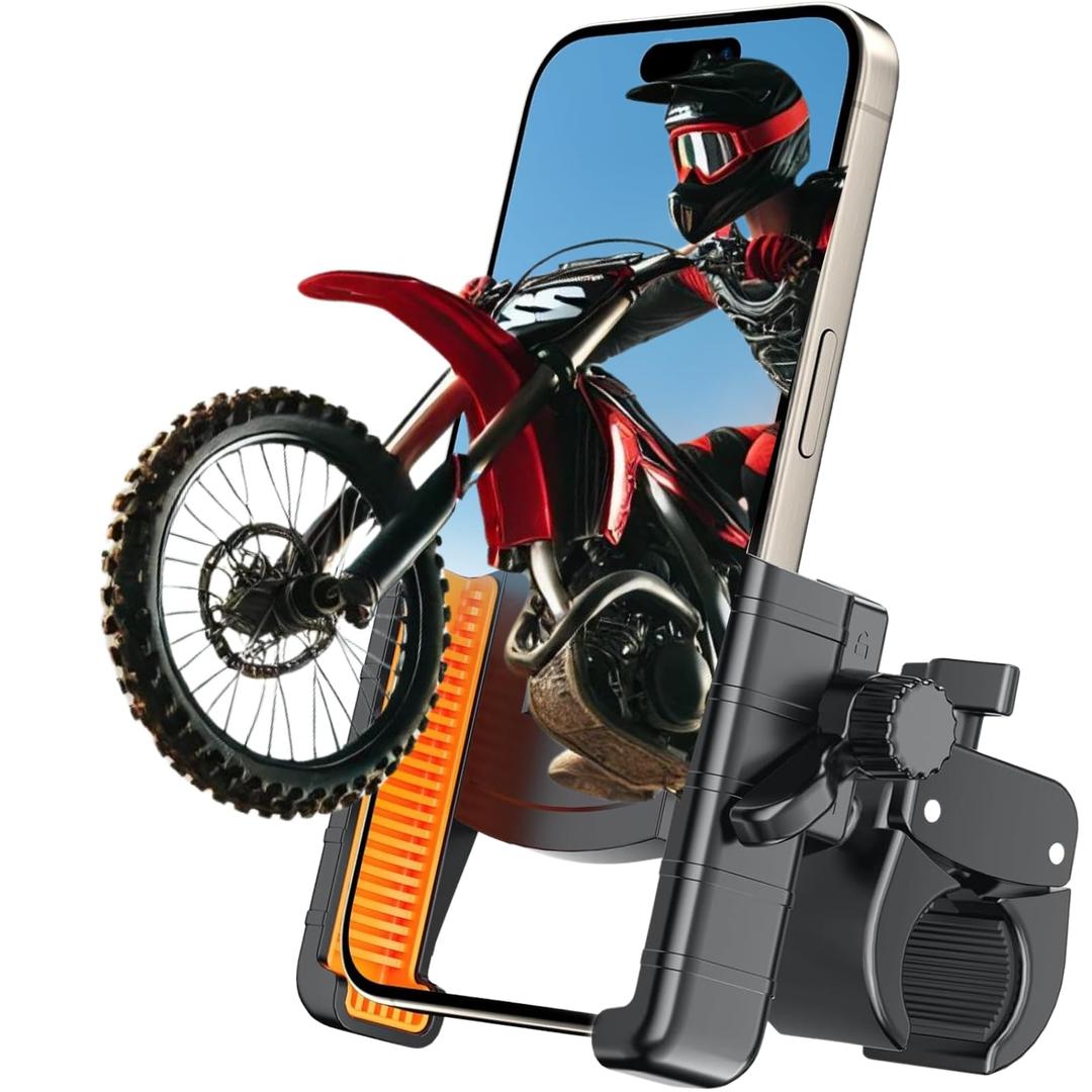aLLreli Bike Phone Holder [Camera Friendly], 360° Clip-n-Lock Motorcycle Mount fits iPhone 16/15/14/13 and More Phone up to 3.3 inches Wide, Perfect for Bikes, Motorcycles and Scooters, Set of 2