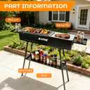 Charcoal Grill, Alloy Steel BBQ Barbecue Outdoor Grilling with Durable Support Frame and Dual Adjustable Vents for Tailgate Patio Beach Backyard(31.6x7.1x5.1 inch with Flat Grill Plate), Black