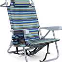 Backpack Beach Chair for Adults, Folding Beach Chair with 4 Positions, Heavy Duty Chair with Large Cooler Pouch Support to 350LBS (Stripes_Blue&Cyan&Yellow)