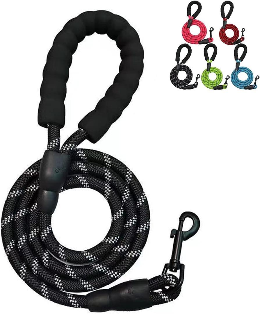 Extra Strong Heavy Duty Light Reflected Dog Leash for Medium and Large Dogs (Black, 5 Feet)