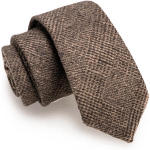 2.4" Cotton Necktie Solid Mens Cashmere Wool Skinny Tie (75% Cashmere-Brown)