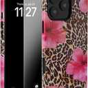 Compatible with iPhone 17 Pro Max Case, Cute Leopard Pink Hibiscus Tropical Floral Pattern Phone Case with HD Screen Protector
